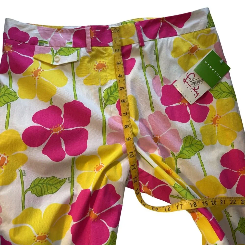 Lilly Pulitzer Floral Print Stretch Pants Size 10 Pink Yellow Cotton Blend - Picture 11 of 14